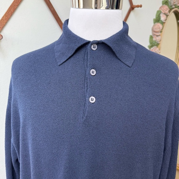 Vintage Terrycloth Navy Blue Polo Sweater - Picture 6 of 10